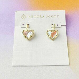 Kendra Scott Ari Heart Gold Dichroic Glass Drop Earrings New